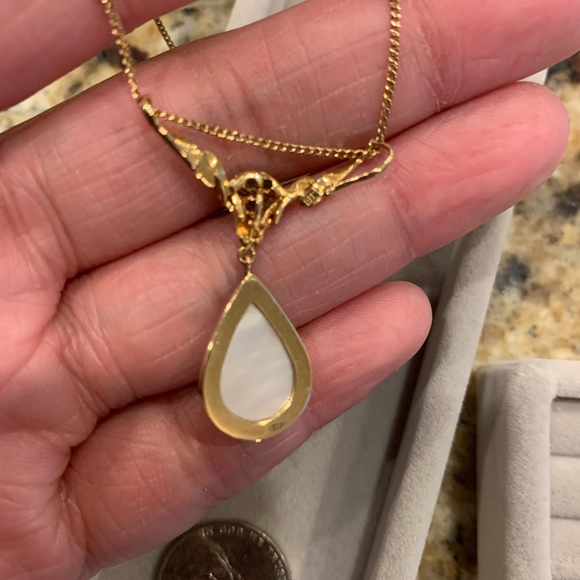 Solid 18k yellow gold mabe pearl and emerald necklace - Picture 4 of 8